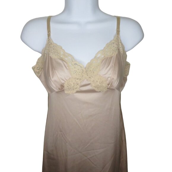 Vintage 60s Full Length Nylon Dress Slip Womens S Nude Lace Pin Up Glam USA Made - Picture 3 of 13